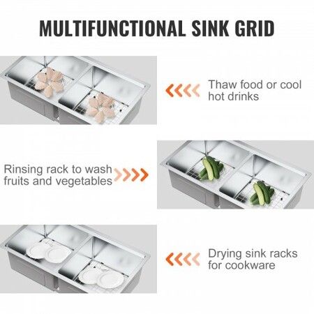 Sink Protector Grid 2PCS 13.3"x11.6" Stainless Steel Sink Grates Rear Drain Sink Grates with R50 Corner Radius Large Sink Bottom Grids Universal Bowl Rack