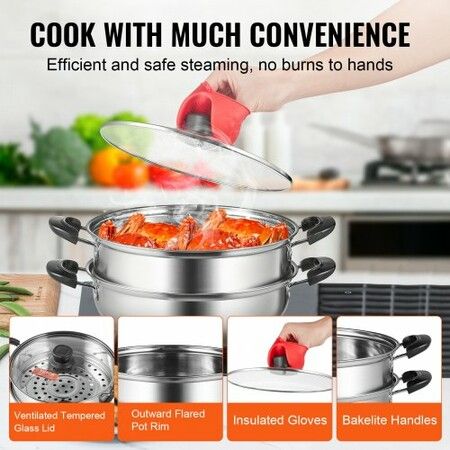 Steamer Pot 28cm Steamer Pot for Cooking with 3QT Stock Pot and Vegetable Steamer Food-Grade 304 Stainless Steel Food Steamer Cookware with Lid