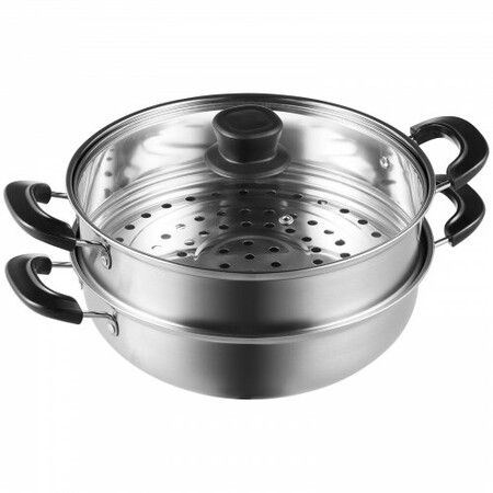 Steamer Pot 28cm Steamer Pot for Cooking with 3QT Stock Pot and Vegetable Steamer Food-Grade 304 Stainless Steel Food Steamer Cookware with Lid