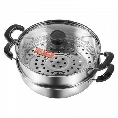 Steamer Pot 28cm Steamer Pot for Cooking with 3QT Stock Pot and Vegetable Steamer Food-Grade 304 Stainless Steel Food Steamer Cookware with Lid