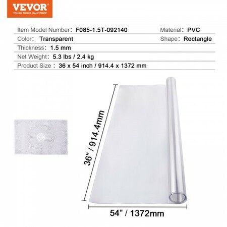 PVC Table Protector 36x54 Inch Clear Plastic Desk Protector 1.5mm Thick