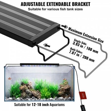 Aquarium Light 10W Full Spectrum Fish Tank Light with 5 Levels Adjustable Brightness Adjustable Timer and Power-Off Memory w/ ABS Shell Extendable Brackets