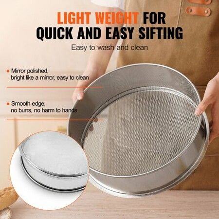 Flour Sieve Fine Mesh Stainless Steel 10 Mesh Flour Sifter for Baking Cake