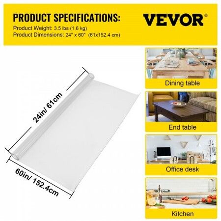 Plastic Table Cover 61 x 152.4 cm 1.5 mm Thick Clear Table Protector Rectangle Clear Desk Mat Waterproof & Easy Cleaning for Office Dresser Night Stand