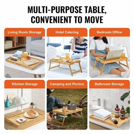 Bed Tray Table with Foldable Legs Bamboo Breakfast Tray for Sofa Bed Eating Snacking and Working Folding Serving Laptop Desk Tray Portable Food Snack