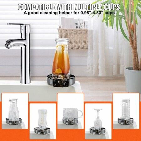 Glass Rinser 10 Powerful Spraying Jets 360 degree Rotating Cup Rinser for Sink 304 Stainless Steel Faucet Cup Washer & Silicone Nonslip Pad