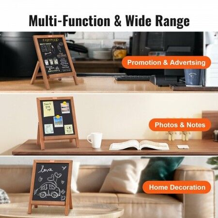 VEOVR Tabletop Chalkboard Sign 356x254 mm Message Signs with Chalks Freestanding Framed Memo Board Vintage Wooden Magnetic Chalk Board Rustic Brown