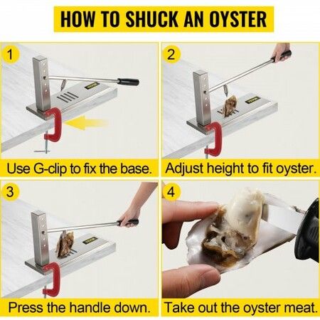 Stainless Steel Oyster Shucker Tool Set Clam Opener Machine with G-Clip for Easy Operation Solid Option for Hotel Buffets or Gift