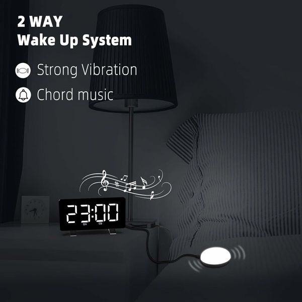 Super Loud Alarm Clock for Heavy Sleepers, Dual Vibrating Alarm Clock with Bed Shaker, USB Charger, Night Light for Hearing-impaired Deaf, White