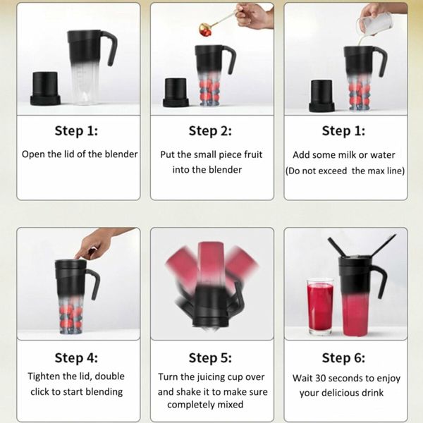 Portable Blender Shakes and Smoothies 470ML Blender, Smoothie Blender with 6 Blades, BPA Free, USB Rechargeable, Juicer Blender with Straw, Black