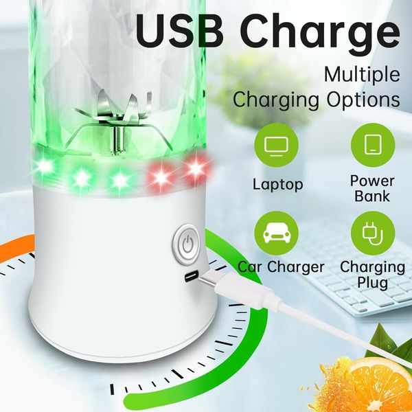 Portable Blender 600ml USB Rechargeable 4000mAh Large Battery with 6 Blades for Sports Smoothies Shakes Juice Baby Food (White)