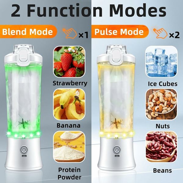 Portable Blender 600ml USB Rechargeable 4000mAh Large Battery with 6 Blades for Sports Smoothies Shakes Juice Baby Food (White)