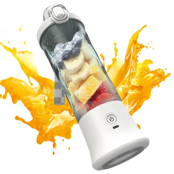 Portable Blender 600ml USB Rechargeable 4000mAh Large Battery with 6 Blades for Sports Smoothies Shakes Juice Baby Food (White)