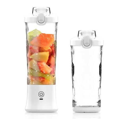 Portable Blender 600ml USB Rechargeable 4000mAh Large Battery with 6 Blades for Sports Smoothies Shakes Juice Baby Food (White)