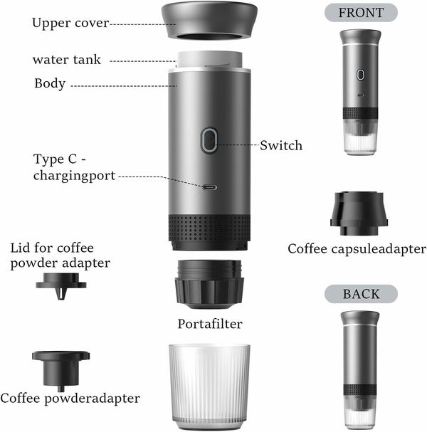 Portable Coffee Maker Espresso Machines  Travel Camping Coffee Makers Battery   Self Heating Car Coffee Maker SUITABLE Ground Coffee  Capsule