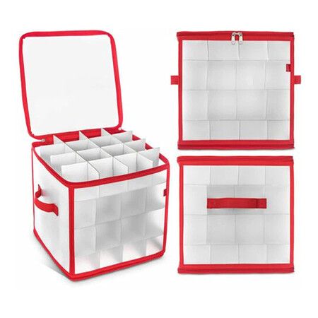 PP Christmas Ornament Storage Box with Zippered Closure hold up to 64 Christmas Balls  Holiday Ornaments Storage Cube Organizer with Dividers.