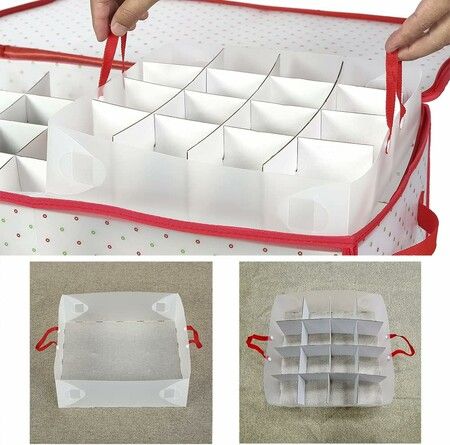 PP Christmas Ornament Storage Box with Zippered Closure hold up to 128 Christmas Balls  Holiday Ornaments Storage Cube Organizer with Dividers.