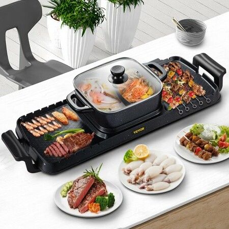 Electric BBQ Grill Hot Pot Oven Pan 3in1 Barbecue Grill 2400W Plate Home