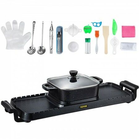 Electric BBQ Grill Hot Pot Oven Pan 3in1 Barbecue Grill 2400W Plate Home