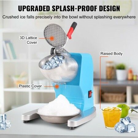 Ice Crushers Machine 220lbs Per Hour Electric Snow Cone Maker with 4 Blades Stainless Steel Shaved Ice Machine with Cover and Bowl 300W Ice Shaver Machine