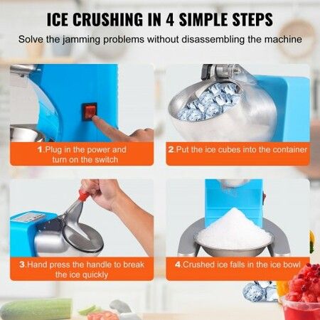 Ice Crushers Machine 220lbs Per Hour Electric Snow Cone Maker with 4 Blades Stainless Steel Shaved Ice Machine with Cover and Bowl 300W Ice Shaver Machine