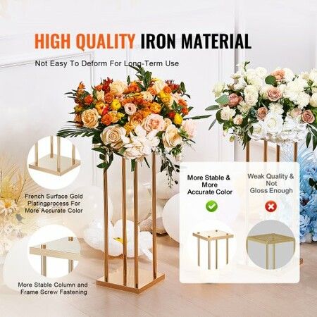 4PCS Gold Metal Column Wedding Flower Stand 31.5inch/80cm High With Metal Laminate Vase Geometric Centerpiece Stands Cylindrical Floral Display Rack