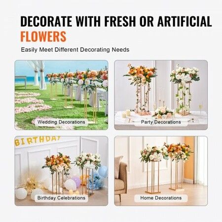 4PCS Gold Metal Column Wedding Flower Stand 31.5inch/80cm High With Metal Laminate Vase Geometric Centerpiece Stands Cylindrical Floral Display Rack