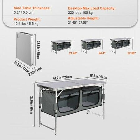 Camping Kitchen Table Quick set-up Folding Camping Table with A Carrying Bag 3 Adjustable Heights MDF Camping Table Ideal for Outdoor Picnics BBQs