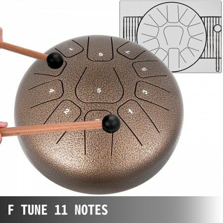 Steel Tongue Drum 11 Notes 8 Inches Dia Tongue Drum Chestnut Handpan Drum Notes Percussion Instrument Steel Drums Instruments with Bag Music Book