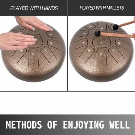 Steel Tongue Drum 11 Notes 8 Inches Dia Tongue Drum Chestnut Handpan Drum Notes Percussion Instrument Steel Drums Instruments with Bag Music Book