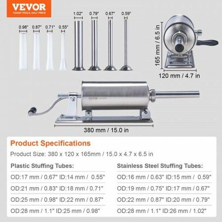 Manual Sausage Stuffer 2.5L Horizontal Sausage Machine 201 Stainless Steel