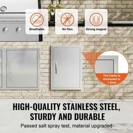 BBQ Access Door 457x610 mm Single Outdoor Kitchen Door Stainless Steel Flush Mount Door Wall Vertical Door with Handle for BBQ Island Grilling