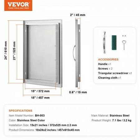 BBQ Access Door 457x610 mm Single Outdoor Kitchen Door Stainless Steel Flush Mount Door Wall Vertical Door with Handle for BBQ Island Grilling