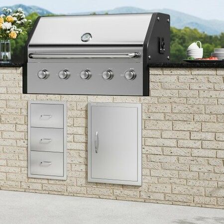 BBQ Access Door 457x610 mm Single Outdoor Kitchen Door Stainless Steel Flush Mount Door Wall Vertical Door with Handle for BBQ Island Grilling