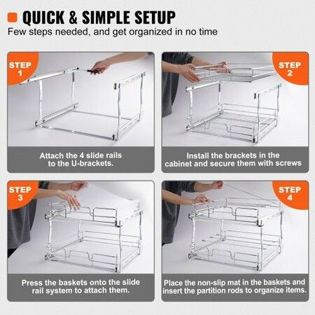 2-Tier Wire Pull Out Cabinet Under Sink Organizer 16x21 Inch Drawer Basket