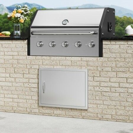 BBQ Access Door 685x508 mm Single Outdoor Kitchen Door Stainless Steel Flush Mount Door Wall Vertical Door with Handle for BBQ Island Grilling