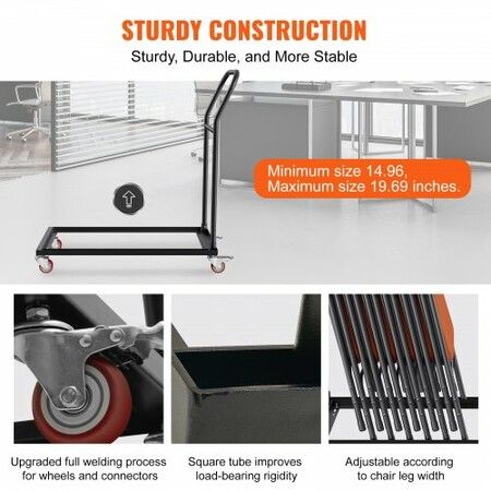 Folding Chair Dolly Iron Commercial Cart with 12 Chairs Capacity Folding Chairs Rack Trolley with 4 Casters Storage Transport Dolly for Flat Stacking