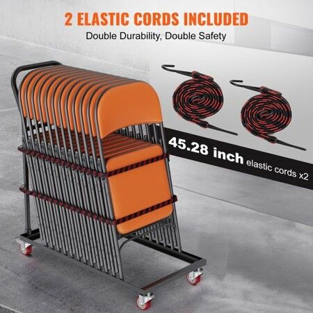 Folding Chair Dolly Iron Commercial Cart with 12 Chairs Capacity Folding Chairs Rack Trolley with 4 Casters Storage Transport Dolly for Flat Stacking