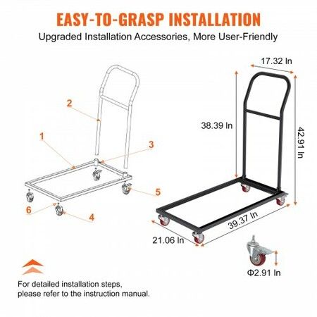 Folding Chair Dolly Iron Commercial Cart with 12 Chairs Capacity Folding Chairs Rack Trolley with 4 Casters Storage Transport Dolly for Flat Stacking