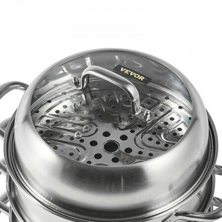 Dumpling Steamer Stainless Steel 5 Titer for for Cook Soup Noodles Fishes Work with Gas Electric Grill Stove Top Dia 30cm/11.8inch Pot