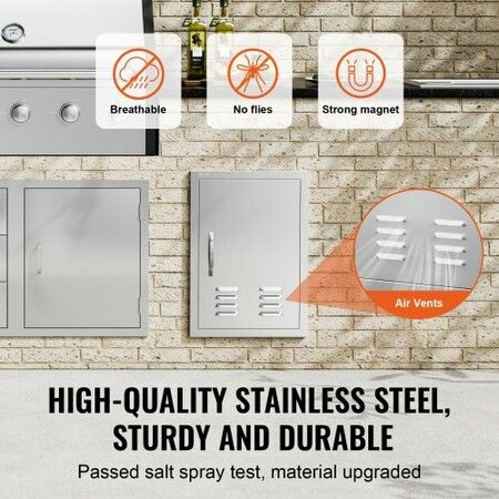 BBQ Access Door 610x431 mm Single Outdoor Kitchen Door Stainless Steel Flush Mount Door Wall Vertical Door w/ Handle Vents and Hook for BBQ Island Grilling