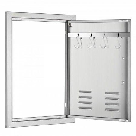 BBQ Access Door 610x431 mm Single Outdoor Kitchen Door Stainless Steel Flush Mount Door Wall Vertical Door w/ Handle Vents and Hook for BBQ Island Grilling