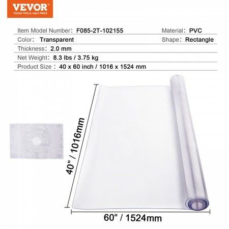 PVC Table Protector 40x60 Inch Clear Plastic Desk Protector 2.0mm Thick