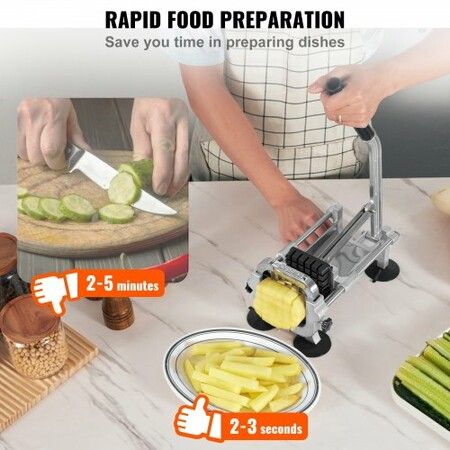 French Fry Cutter Stainless Steel Blade Potato Slicer Manual Potato Chopper Cutter with Suction Cups Fries Cutter for Potato French Fries Cucumber