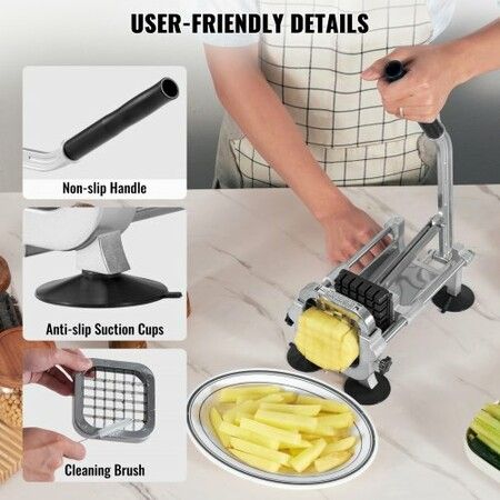 French Fry Cutter Stainless Steel Blade Potato Slicer Manual Potato Chopper Cutter with Suction Cups Fries Cutter for Potato French Fries Cucumber