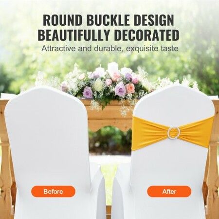 Stretch Spandex Chair Sashes Chair Slipcover and Stretch Chair Sash with Round Buckle Elastic Chair Bands Fitting Wedding Holiday Banquet Party