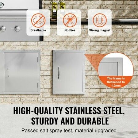 BBQ Access Door 407x559 mm Single Outdoor Kitchen Door Stainless Steel Flush Mount Door Wall Vertical Door with Handle for BBQ Island Grilling