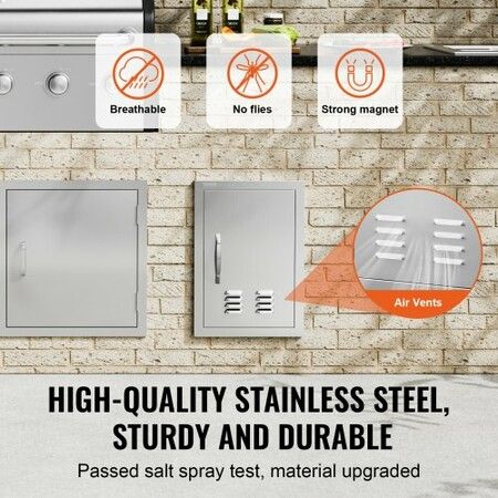 BBQ Access Door 356x508 mm Single Outdoor Kitchen Door Stainless Steel Flush Mount Door Wall Vertical Door with Handle and vents for BBQ Island Grilling