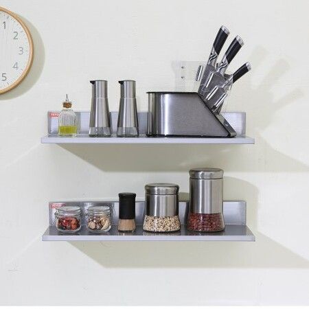 8.6" x 24" Stainless Steel Shelf Wall Mounted Floating Shelving with Backsplash 44 lbs Load Capacity Commercial Shelves Heavy Duty Storage Rack