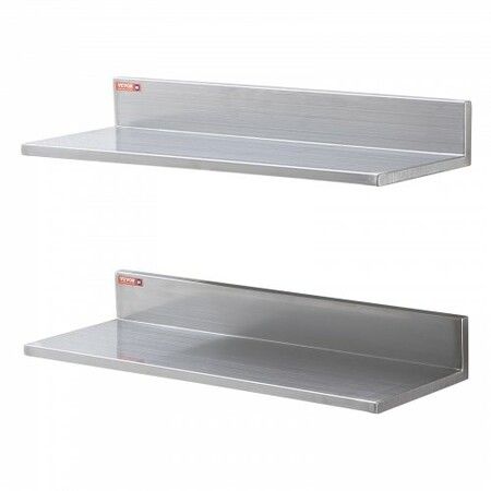 8.6" x 24" Stainless Steel Shelf Wall Mounted Floating Shelving with Backsplash 44 lbs Load Capacity Commercial Shelves Heavy Duty Storage Rack